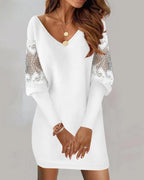 Evangeline - Women's V-Neck Lace-Sleeve Shift Dress