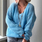 Hollis - Women's Oversized V-Neck Fuzzy Knit Sweater