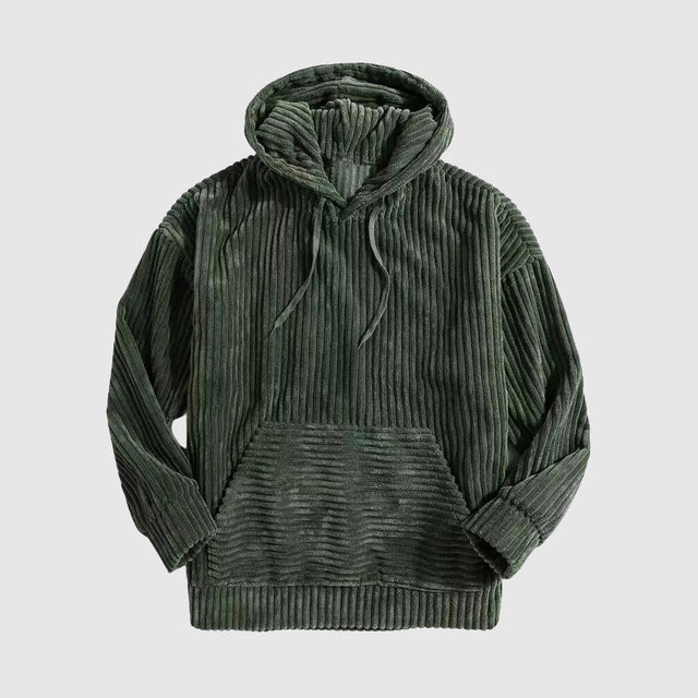 Hudson-Men's Ribbed Corduroy Hoodie with Kangaroo Pocket