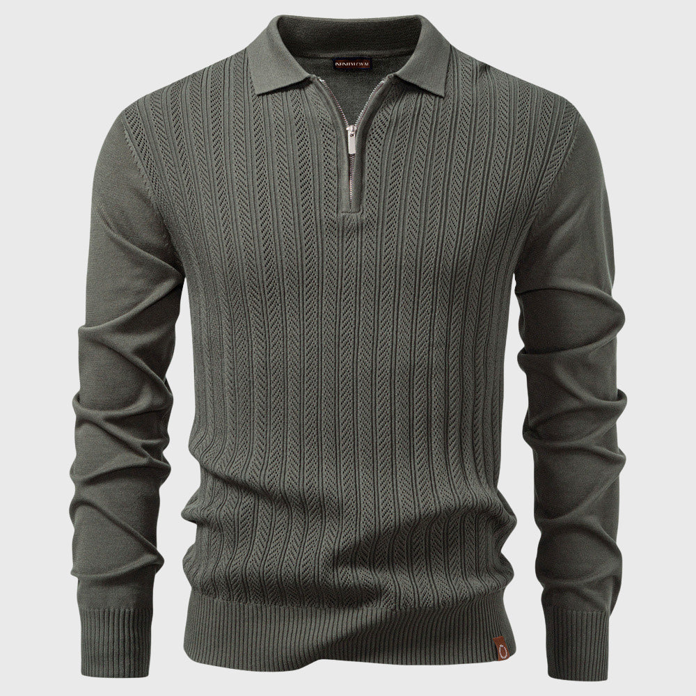 James - Men's Vertical Textured Knit Quarter-Zip Polo