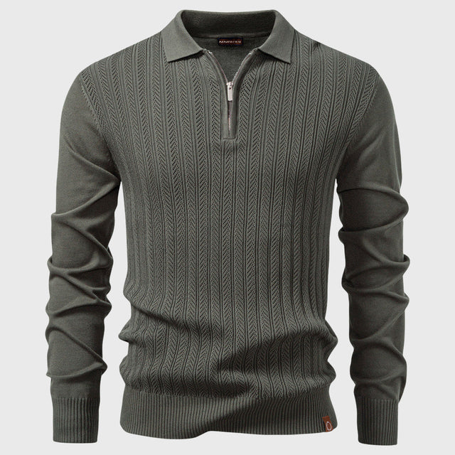 James - Men's Vertical Textured Knit Quarter-Zip Polo
