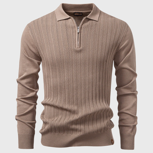 James - Men's Vertical Textured Knit Quarter-Zip Polo