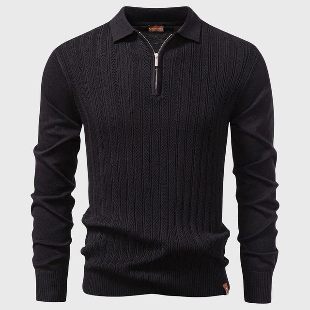 James - Men's Vertical Textured Knit Quarter-Zip Polo