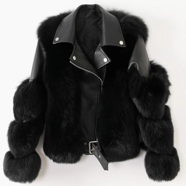 Janice - Women's Leather Jacket with Faux Fur Trim
