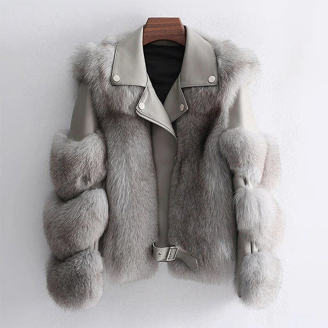 Janice - Women's Leather Jacket with Faux Fur Trim