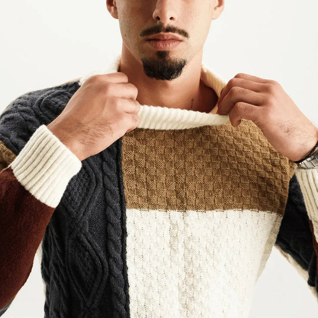 Jericho - Men's Color-Block Crew Neck Sweater with Textured Knit Panels