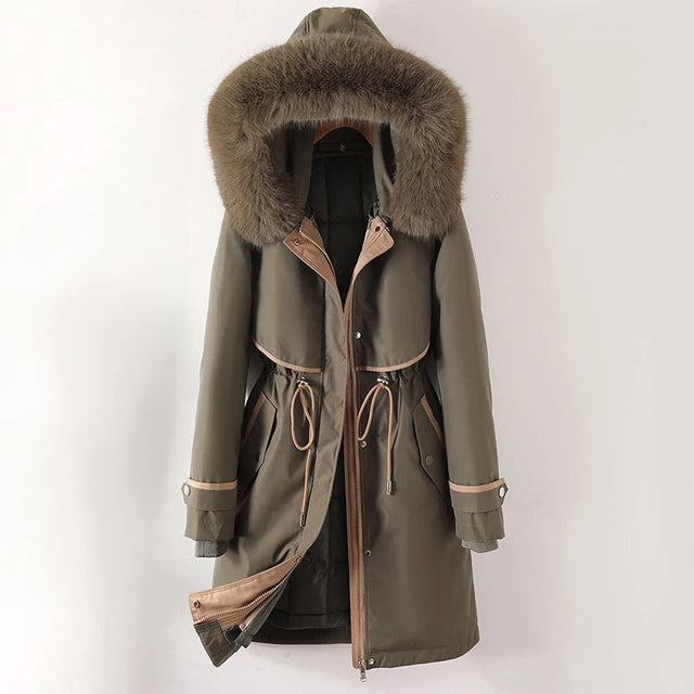 Katalina - Women's Hooded Parka with Faux Fur Trim and Drawstring Waist