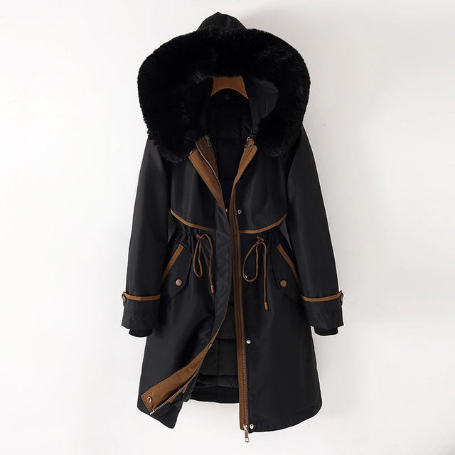 Katalina - Women's Hooded Parka with Faux Fur Trim and Drawstring Waist