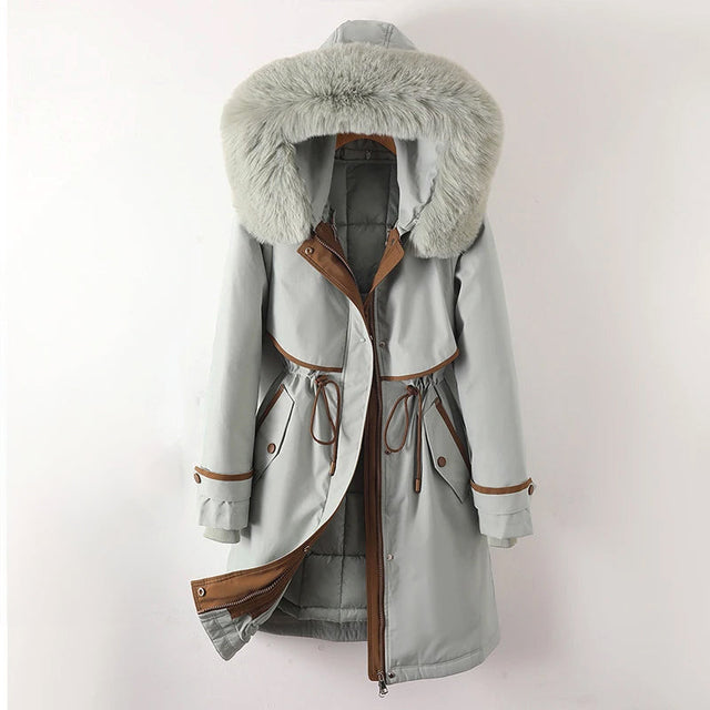 Katalina - Women's Hooded Parka with Faux Fur Trim and Drawstring Waist