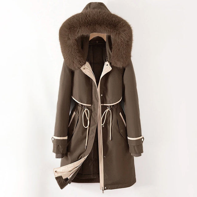 Katalina - Women's Hooded Parka with Faux Fur Trim and Drawstring Waist