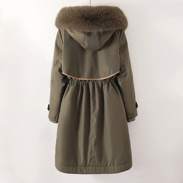 Katalina - Women's Hooded Parka with Faux Fur Trim and Drawstring Waist