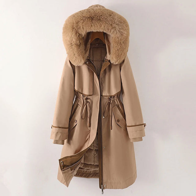 Katalina - Women's Hooded Parka with Faux Fur Trim and Drawstring Waist