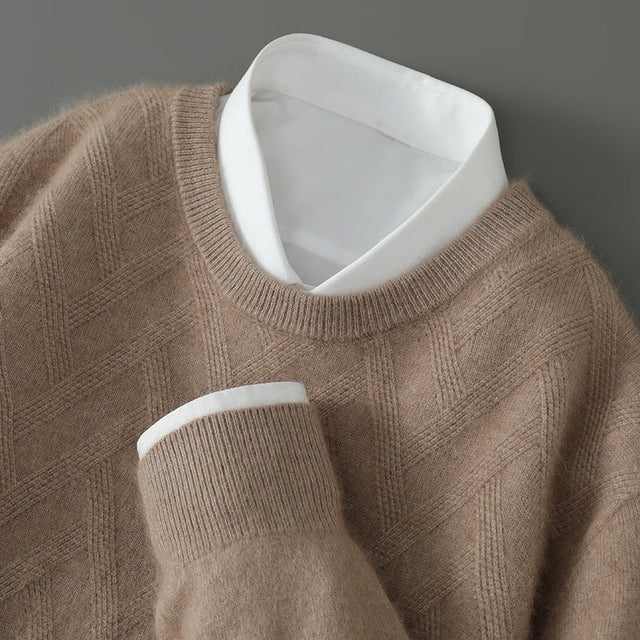 Kenji - Men's Cashmere Crewneck Sweater with Ribbed Trim