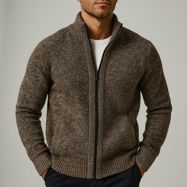 Kenzo - Men's Textured Full-Zip Cardigan with Contrast Trim