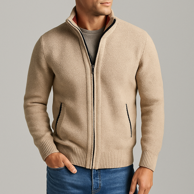 Kenzo - Men's Textured Full-Zip Cardigan with Contrast Trim