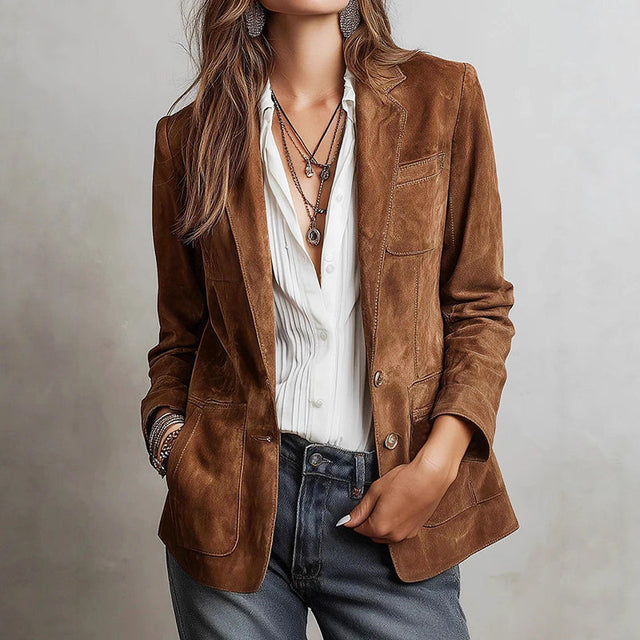 Lainey - Women's Suede Notch Lapel Blazer Jacket