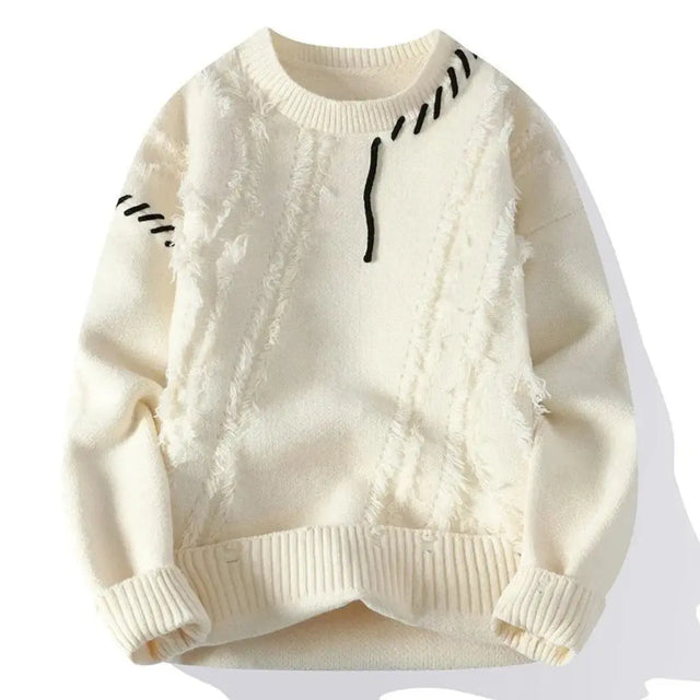 Lennart - Men's Distressed Crewneck Sweater with Tonal Stitch Detail