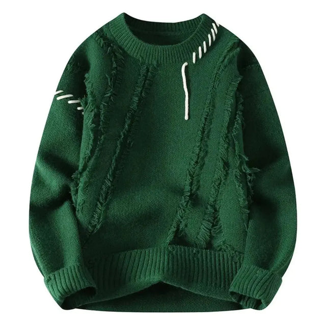 Lennart - Men's Distressed Crewneck Sweater with Tonal Stitch Detail