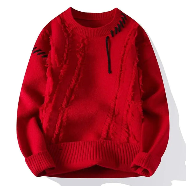 Lennart - Men's Distressed Crewneck Sweater with Tonal Stitch Detail