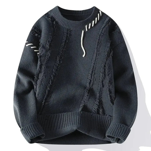 Lennart - Men's Distressed Crewneck Sweater with Tonal Stitch Detail