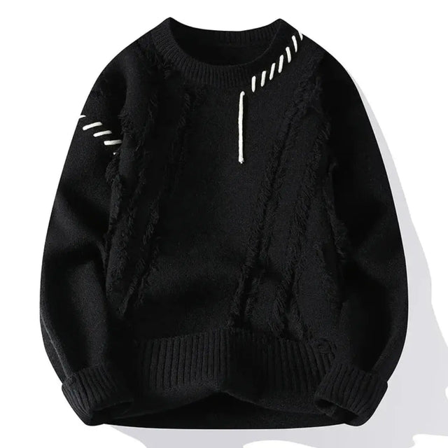 Lennart - Men's Distressed Crewneck Sweater with Tonal Stitch Detail