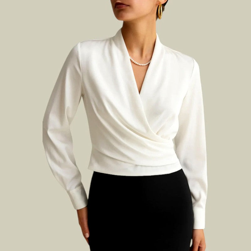 Lily - Women's Wrap-Front Satin Blouse with Long Sleeves