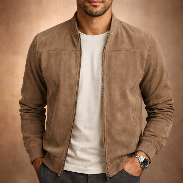Lukas - Men's Suede Bomber Jacket with Ribbed Cuffs