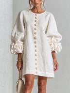 Luna - Women's Button-Front Party Dress with Voluminous Floral Cuffs