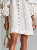 Luna - Women's Button-Front Party Dress with Voluminous Floral Cuffs