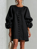 Luna - Women's Button-Front Party Dress with Voluminous Floral Cuffs