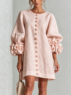 Luna - Women's Button-Front Party Dress with Voluminous Floral Cuffs