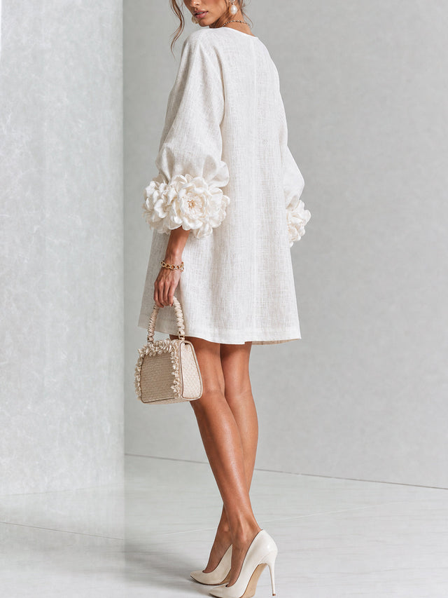 Luna - Women's Button-Front Party Dress with Voluminous Floral Cuffs