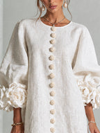 Luna - Women's Button-Front Party Dress with Voluminous Floral Cuffs