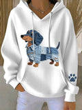 Lyca - Women's Dachshund Graphic Hoodie with Ribbed Texture