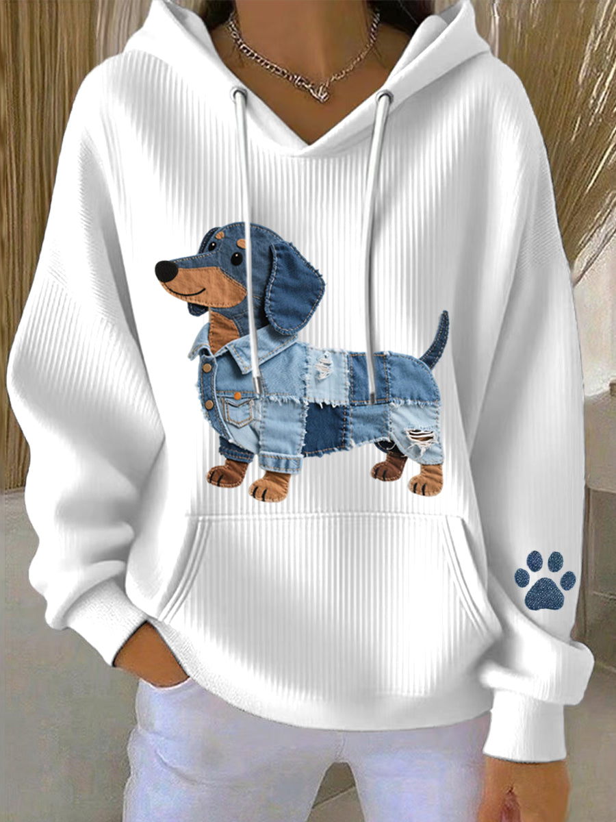 Lyca - Women's Dachshund Graphic Hoodie with Ribbed Texture