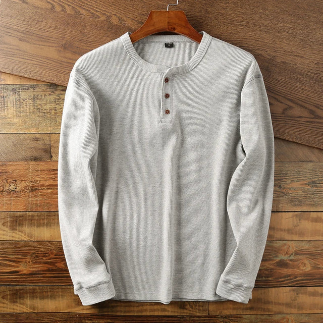 Marcello - Men's Ribbed Henley Long-Sleeve Shirt