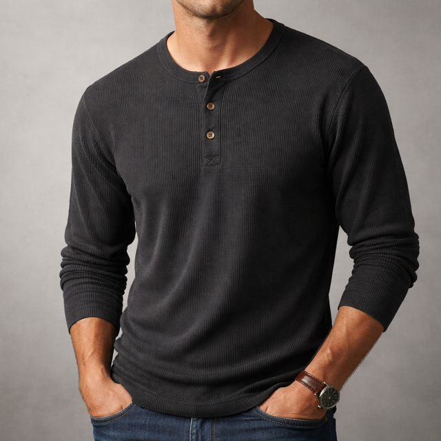 Marcello - Men's Ribbed Henley Long-Sleeve Shirt