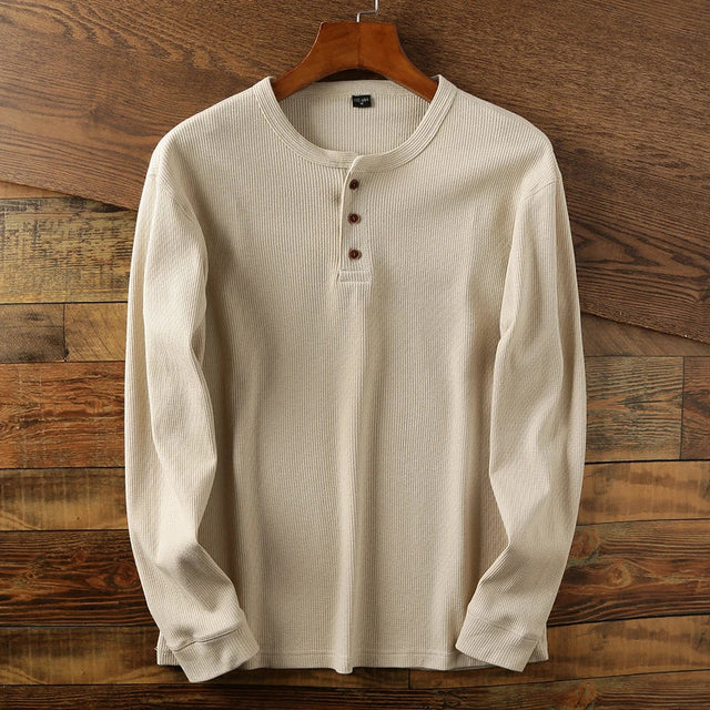 Marcello - Men's Ribbed Henley Long-Sleeve Shirt