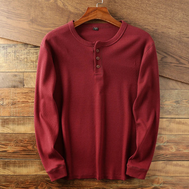 Marcello - Men's Ribbed Henley Long-Sleeve Shirt