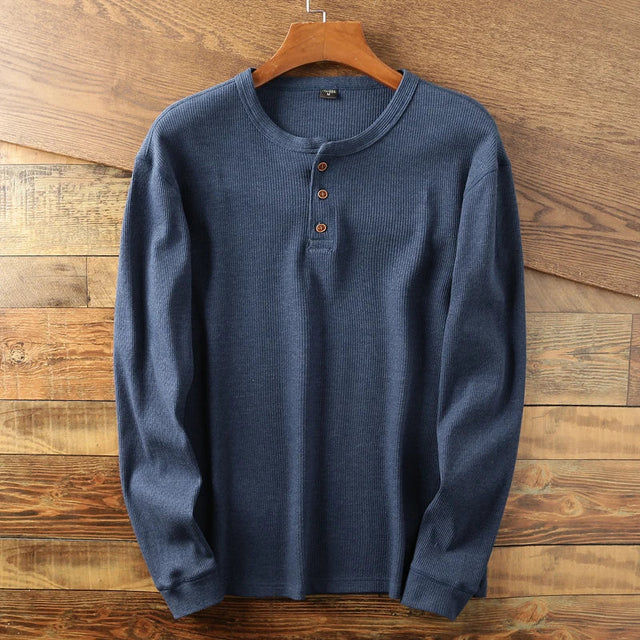 Marcello - Men's Ribbed Henley Long-Sleeve Shirt