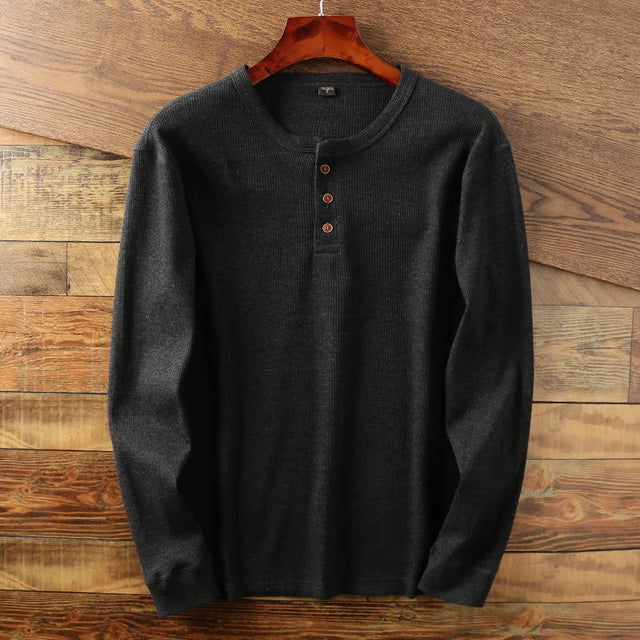 Marcello - Men's Ribbed Henley Long-Sleeve Shirt