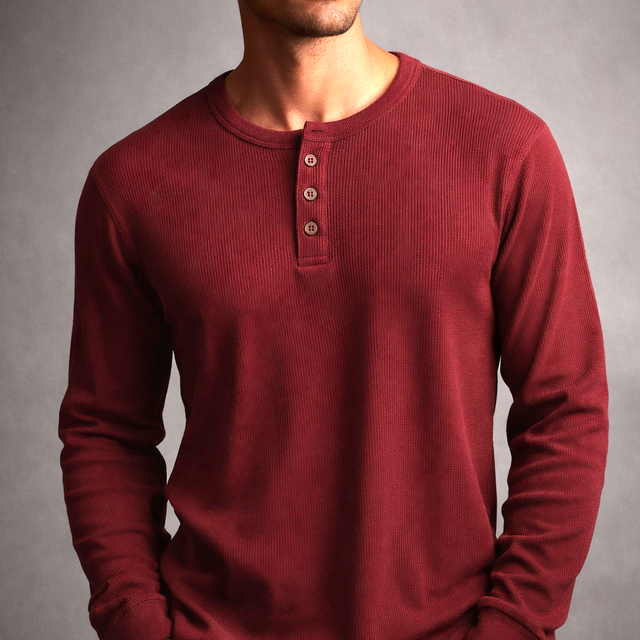 Marcello - Men's Ribbed Henley Long-Sleeve Shirt