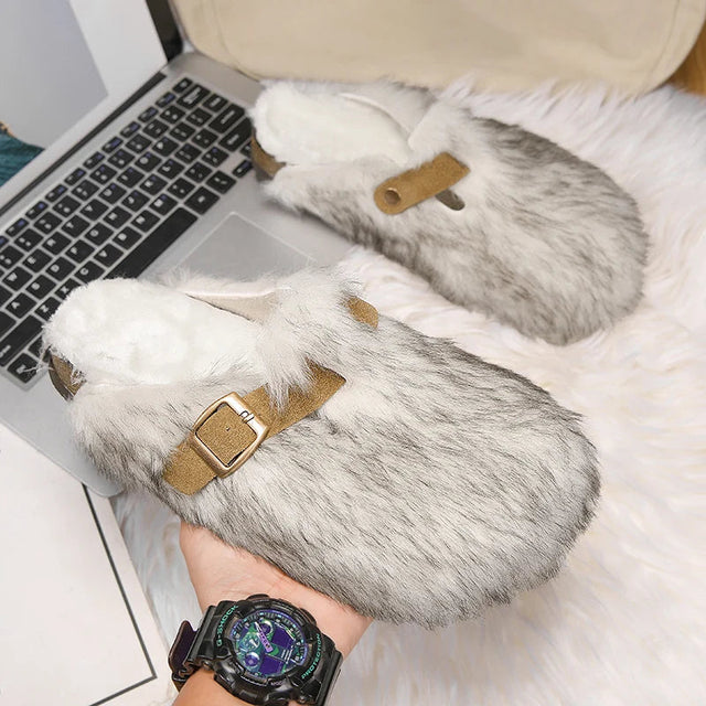 Margery - Women's Faux-Fur Buckle Clogs