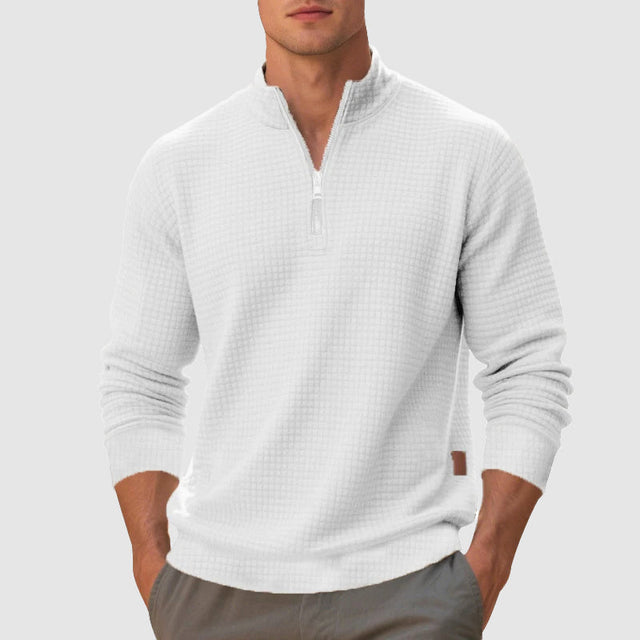 Matteo - Men's Mock Neck Quarter-Zip Pullover with Waffle Knit