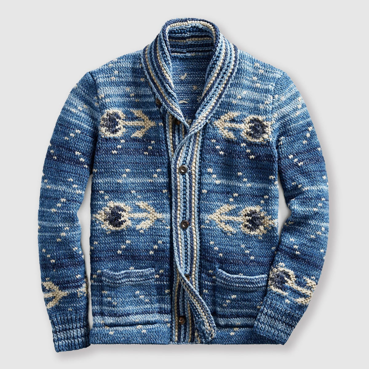 Misael - Men's Intarsia Knit Cardigan with Shawl Collar