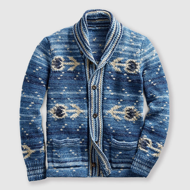 Misael - Men's Intarsia Knit Cardigan with Shawl Collar