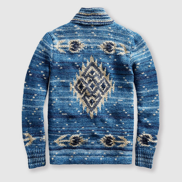 Misael - Men's Intarsia Knit Cardigan with Shawl Collar