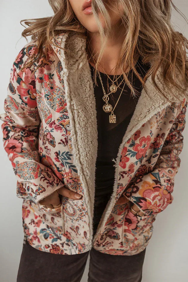 Natalie - Women's Floral Paisley Button-Front Blazer 