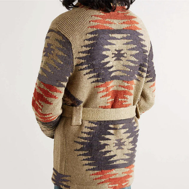 Otis - Men's Geometric Cardigan with Belted Waist