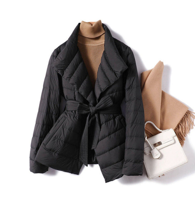 Quinley - Women's Belted Shawl Collar Quilted Puffer Jacket